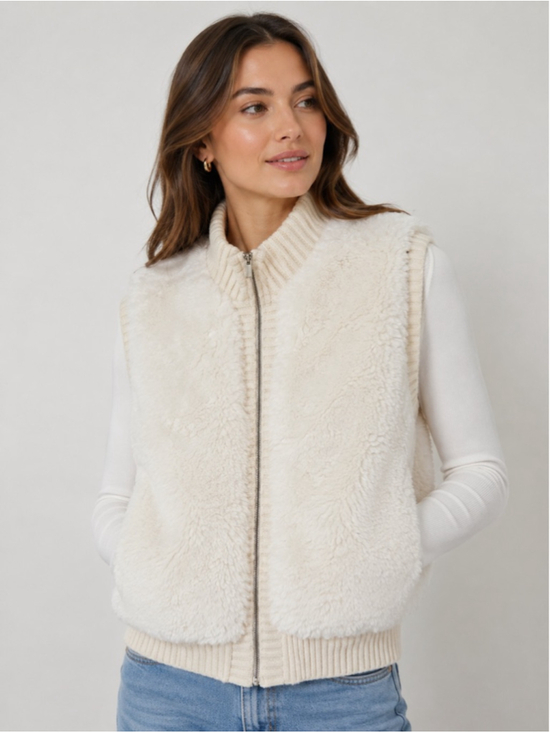 Liz Claiborne Jackets & Blazers - Liz Claiborne Faux Sherpa Knit Sweater Vest Sz M Ivory NWOT